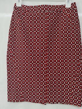 Ann Taylor Petite Sz 0 Red Geometric Diamond Pencil Skirt Career Office S